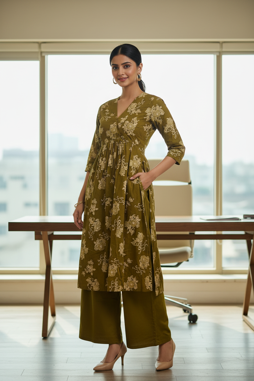 Mithra- Mehandi Green Cotton Co Ord Set