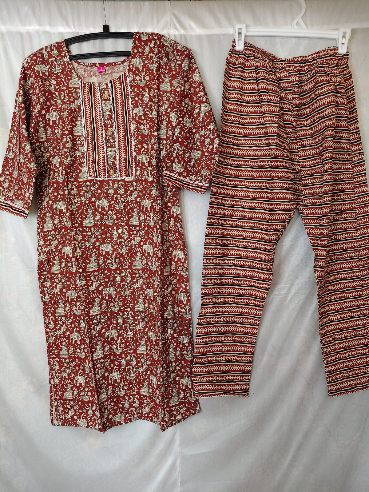 Kalamkari Jaipur cotton Co ord Set-Maroon