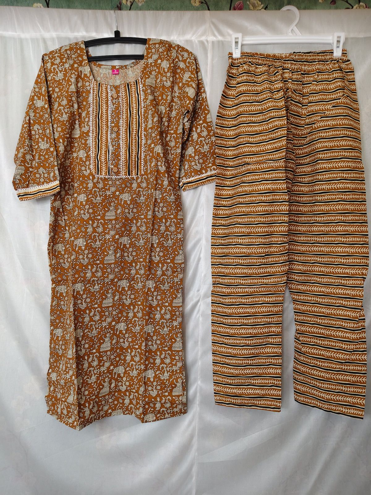 Kalamkari Jaipur cotton Co ord Set- Golden Brown