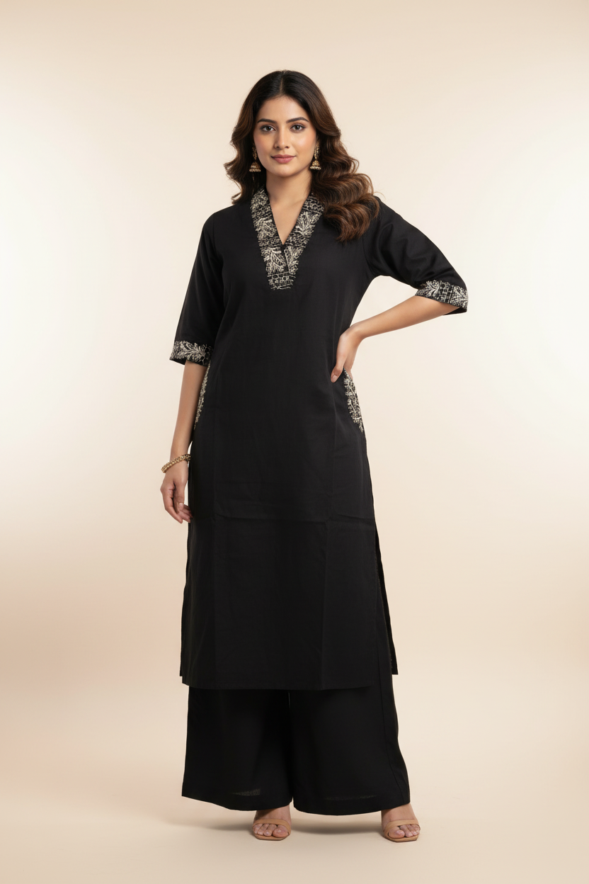 Maahi- Premium Dabu Cotton- Co Ord set- Black