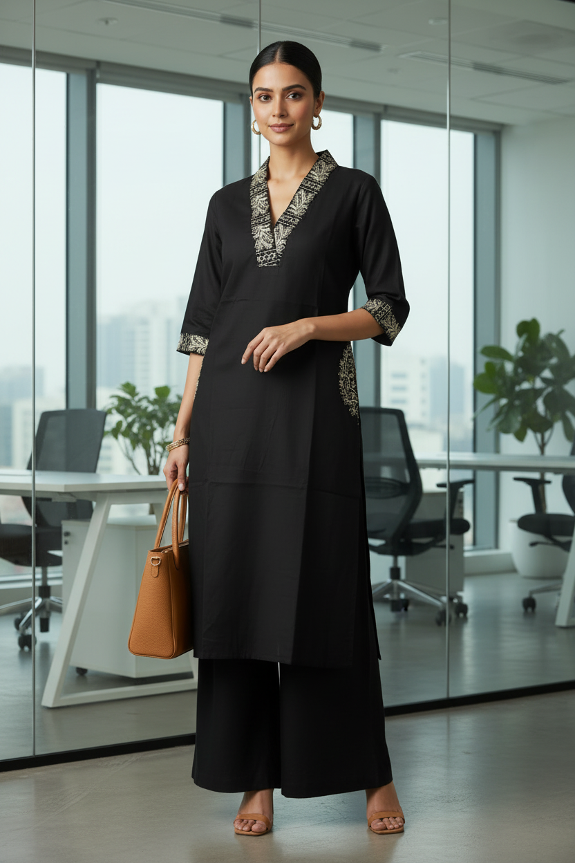 Maahi- Premium Dabu Cotton- Co Ord set- Black