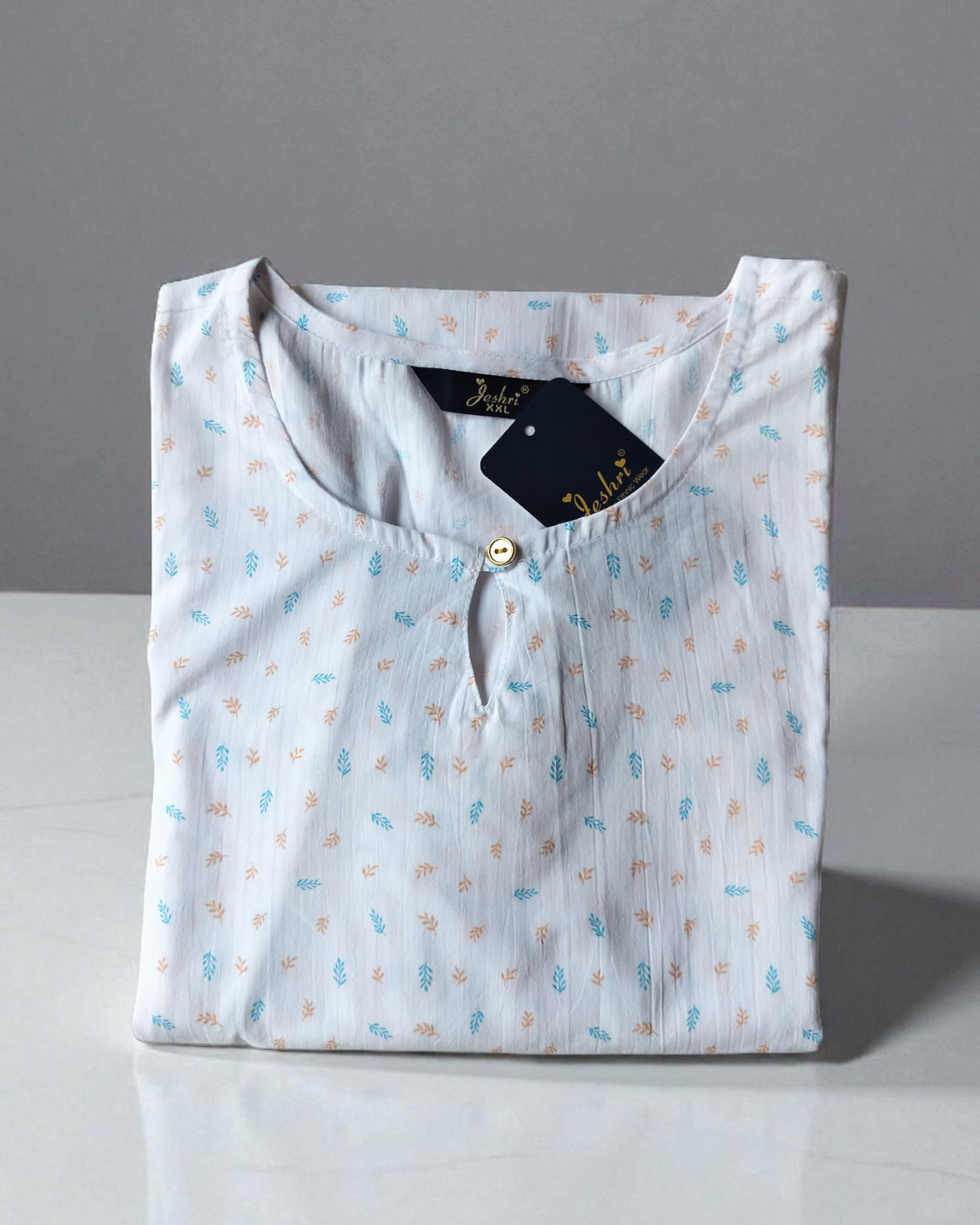 White with print Cotton Kurthi