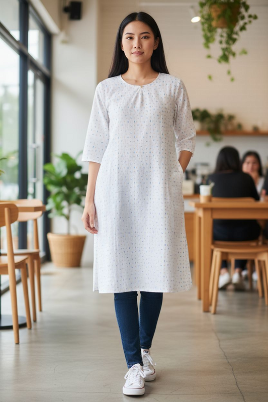 White with print Cotton Kurthi